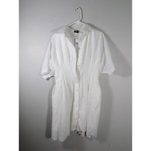 Cal Style Women's M‎ White Cotton Eyelet Shirt Dress Collared Button Lined New